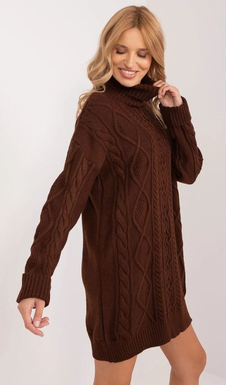 Coeur De Vague Brown Turtleneck Long Sleeve Mini Sweater Dress